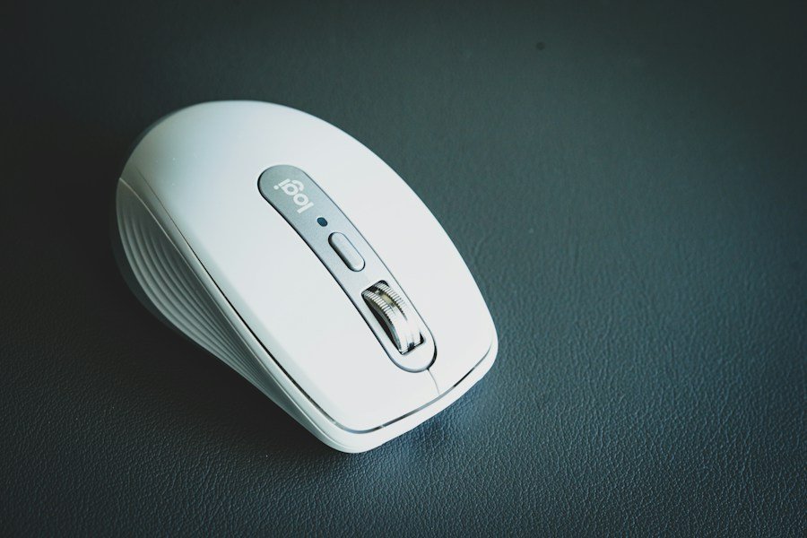 Real white wireless computer mouse